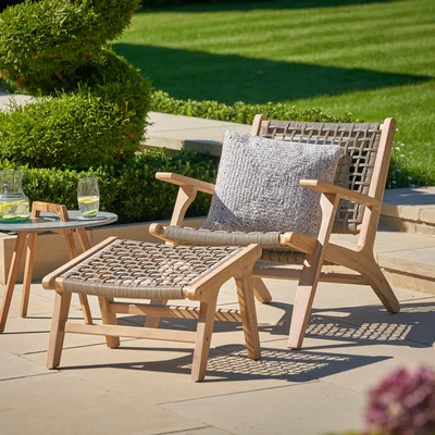 Dunelm Sesto Garden Chair and Footstool Set Taupe