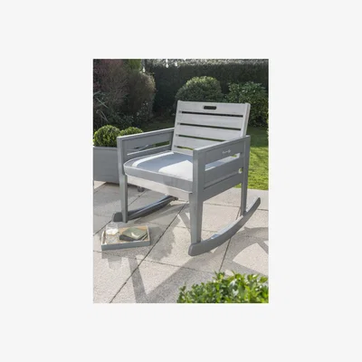 Furniture123 Grey Wooden Garden Rocking Chair with Cushion - Grigio