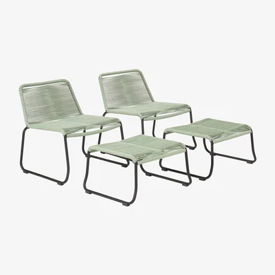 Habitat Pacific Pang Pair of Metal Garden Chair with Stools - Green
