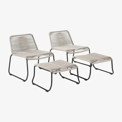 Habitat Pacific Pang Pair of Metal Garden Chair with Stools - Grey