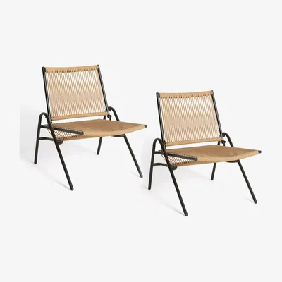John Lewis John Lewis Wrap Weave Garden Lounge Chair, Set of 2, Black/Natural