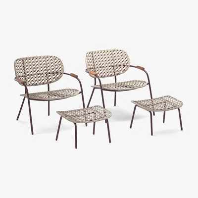 John Lewis John Lewis & Partners Open Weave Garden Chairs & Footstools, Set of 2