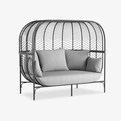 John Lewis John Lewis & Partners Chevron 2-Seat Double Garden Sofa Pod, Black/Grey