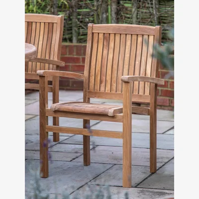 John Lewis Gallery Direct Plowden Stacking Teak Wood Garden Dining Armchairs, Set of 2, Natural