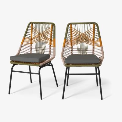 Made.com Copa Garden Set of 2 Dining Chairs, Sage Green & Orange