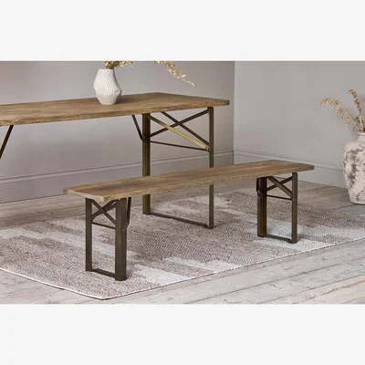 Nkuku Nkuku Hanita Mango Wood Folding Bench | Chairs Stools & Benches | Natural/Antique Brass
