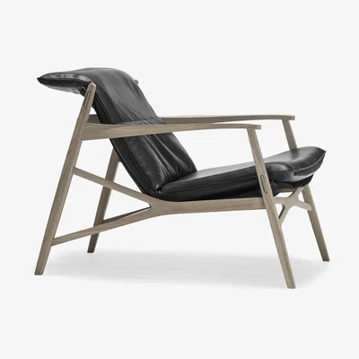 Nordic Nest Stolab Link arm chair Black leather. White oiled oak. Black canvas