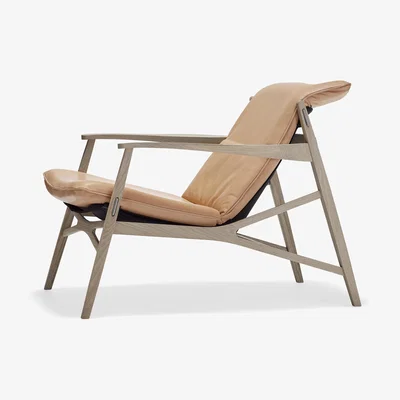 Nordic Nest Stolab Link arm chair Leather nature. White oiled oak. black canvas