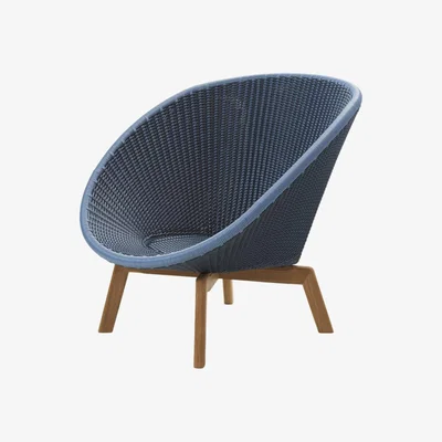 Olivia's Cane-line Peacock With Teak Legs Midnight Dusty Blue Lounge Outdoor Chair