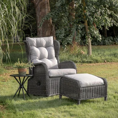 Olivia's Gallery Outdoor Mileva Reclining Chair and Footstool Set Grey