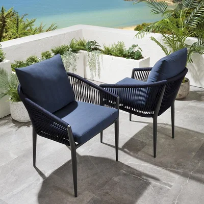 Quatropi Set of 2 Modern Outdoor Garden Patio Dining Chairs - Stackable Blue
