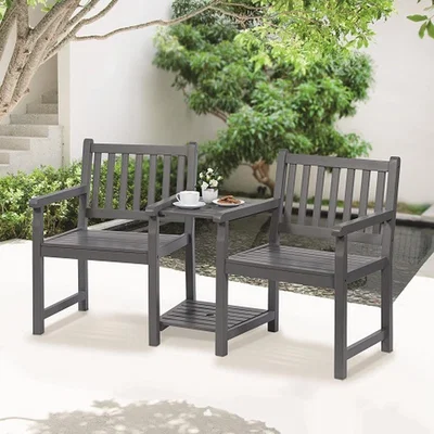 The Range PU Painted Duo Garden Bench and Table - Slate Grey