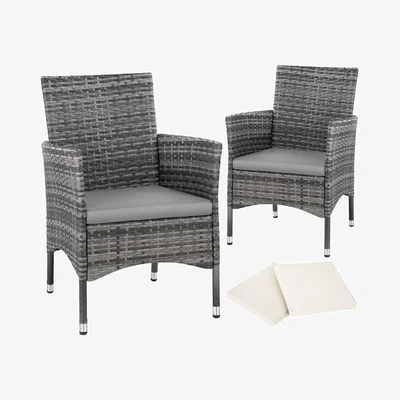 The Range 2x Light Grey Rattan Garden Chairs 4x Seat Covers - grey/light grey