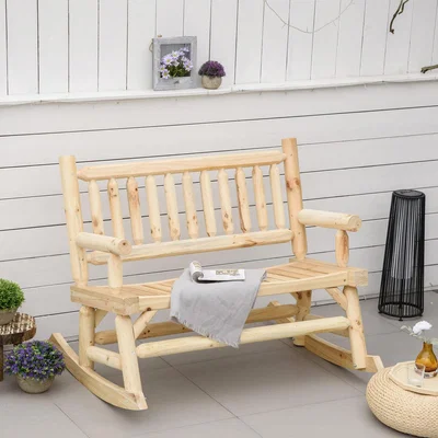 The Range 2 Seat Rocking Bench with Wooden Frame - Natural wood finish