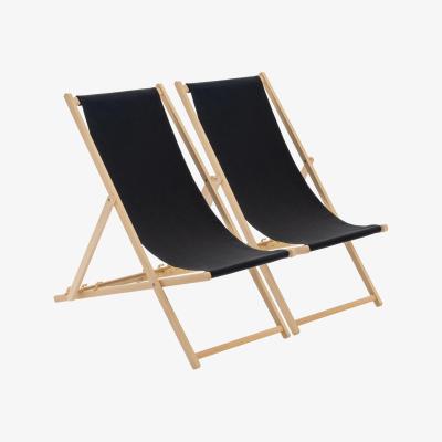 The Range Wooden Folding Garden Sun Lounger Deck Chair x2 - Black