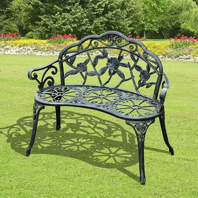 The Range Cast Aluminium Garden Antique Rose Style Bench - Antique Green