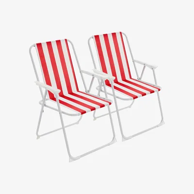 The Range Folding Metal Beach Garden Chairs - Pack of 2 - Red