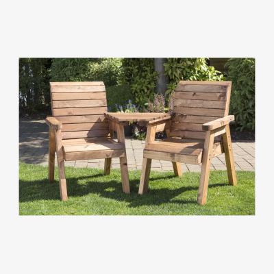 The Range Hand Made 2 Seater Chunky Wooden Garden Furniture Love Seat - Brown