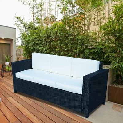 The Range 3 Seater Rattan All Weather Sofa with Fire Resistant Cushion  - Brown