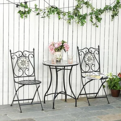 The Range 3 Piece Mosaic Tile Garden Bistro Set - Grey