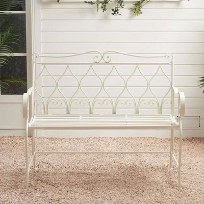 The Range Outdoor Garden Park Porch Cast Iron Bench 2 Seater - White