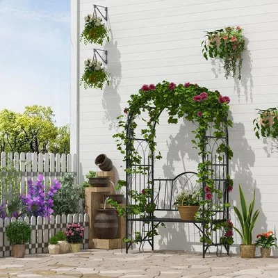 The Range Garden Metal Arch Outdoor Bench - Black