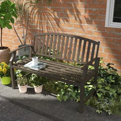 The Range Slatted Seat and Backrest Outsunny Garden Bench - Brown