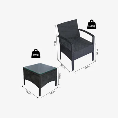 The Range 3 Piece Rattan Set Garden Furniture - Black