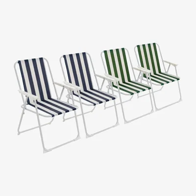 The Range Harbour Housewares Folding Metal Beach Chairs - BlueGreen Stripe - Pack of 4 - Neutral