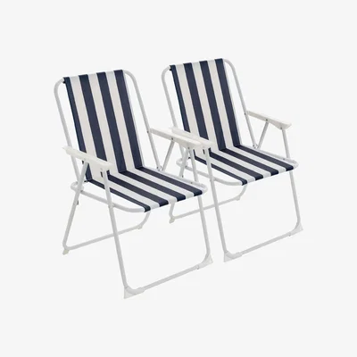 The Range Folding Metal Beach Garden Chairs - Pack of 2 - Blue