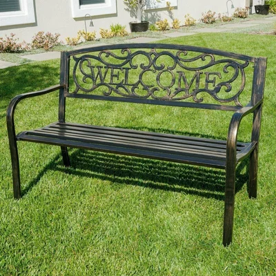 The Range Welcome Metal Outdoor Garden Bench - Bronze