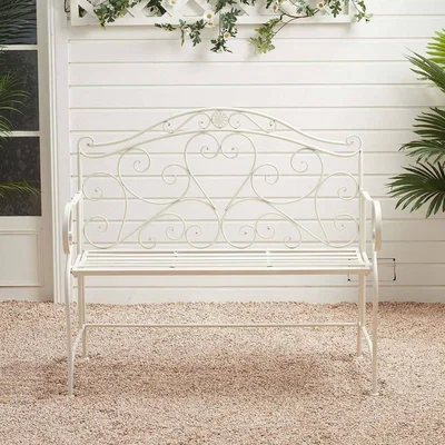 The Range Outdoor Cast Iron Bench 3 Seater Garden Chair Armrest Backrest Park Decoration - White