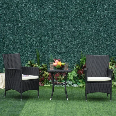The Range Rattan Furniture Bistro Set - Black