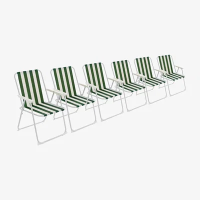 The Range Folding Metal Beach Garden Chairs - Pack of 6 - Green