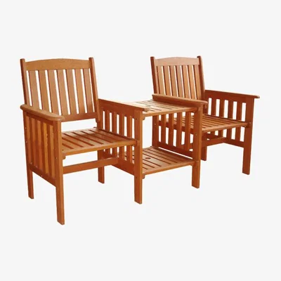 The Range Wooden Garden Bench Love Seat & Table - Brown