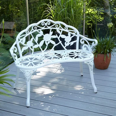 The Range Rose Detail Metal Outdoor Garden Bench - White