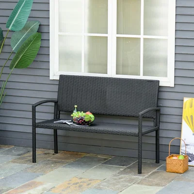 The Range Patio Rattan 2 Seater Garden Bench Love Seater - Black