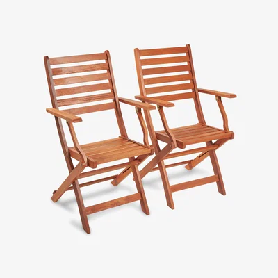 The Range Set of 2 Folding Wooden Garden Chairs  - Natural