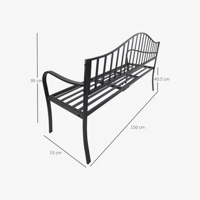 The Range Outdoor Metal Frame Park Bench - Black