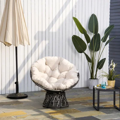 The Range 360 degree Swivel Rattan Papasan Moon Bowl Chair - Cream White