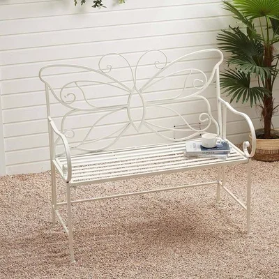 The Range Cast Iron Garden Bench 3 Seater Butterfly Pattern Armrest Backrest Chair - White
