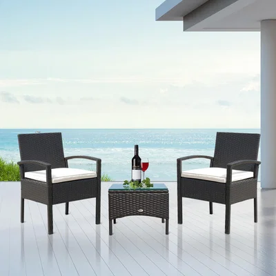 The Range 3 Piece Rattan Set Garden Furniture - Dark coffee