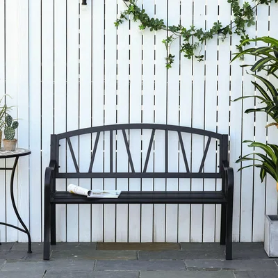 The Range 2 Seater Garden Bench Metal Loveseat - Black