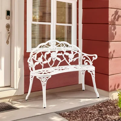 The Range Outdoor Metal Bench Patio Park Garden Bench - White