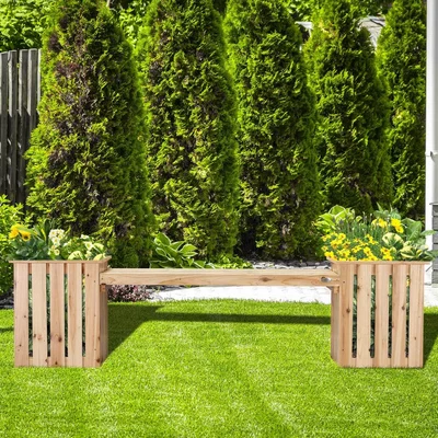 The Range Wooden Garden Planter Bench Combination, Planter Box with Garden Bench - Natural wood finish
