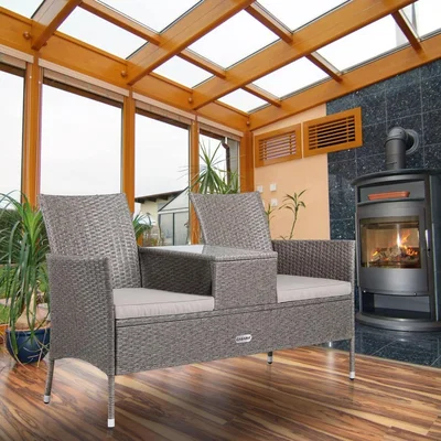 The Range Garden Bench 2 Seater Rattan - Cream