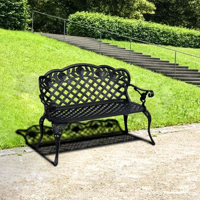 The Range Outsunny Cast Aluminium Garden Bench Outdoor Patio 2 Seater High Back Chair - Black