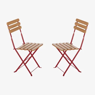 Sazy Bistro Metal Foldable Garden Chairs, Berry Red (Set of 2)