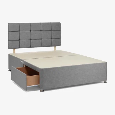 Dunelm Universal 4 Drawer Linen Divan Base with Headboard Grey