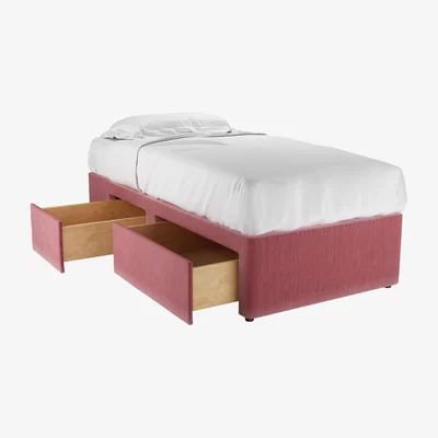 Sofa.com LHF Single Continental Drawer Divan Base in Dusty Rose Cotton Matt Velvet - sofa.com